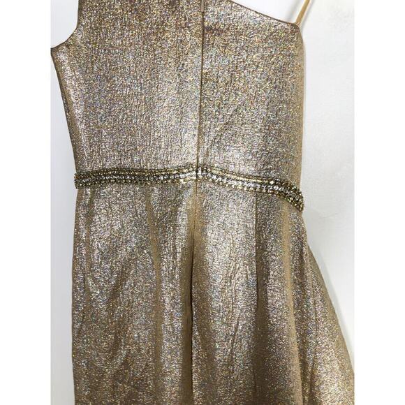 Mac Duggal Dress One Shoulder Metallic Ruffled Evening Gown Oyster Size 0 NWOT - Picture 8 of 13